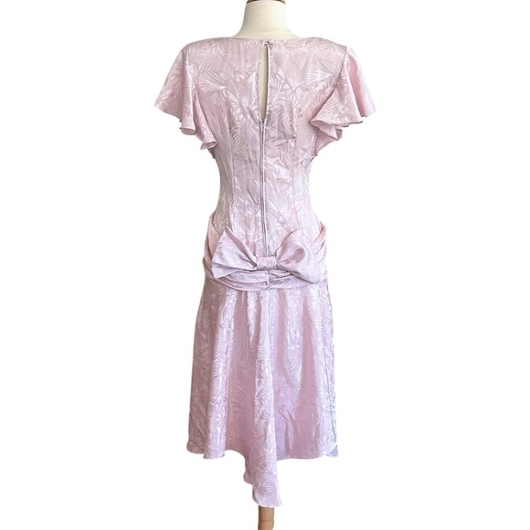 Vintage 80s All That Jazz Powder Pink Party Dress Flutter Sleeves Bow Back - Picture 2 of 16